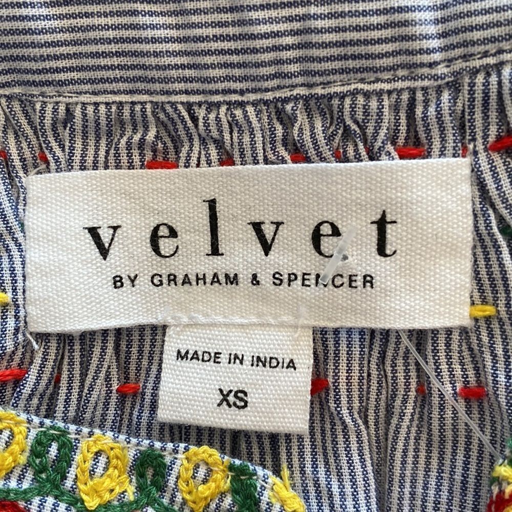 Velvet by Graham & Spencer Neena Embroidered Striped Peasant Blouse Extra Small - Picture 6 of 7